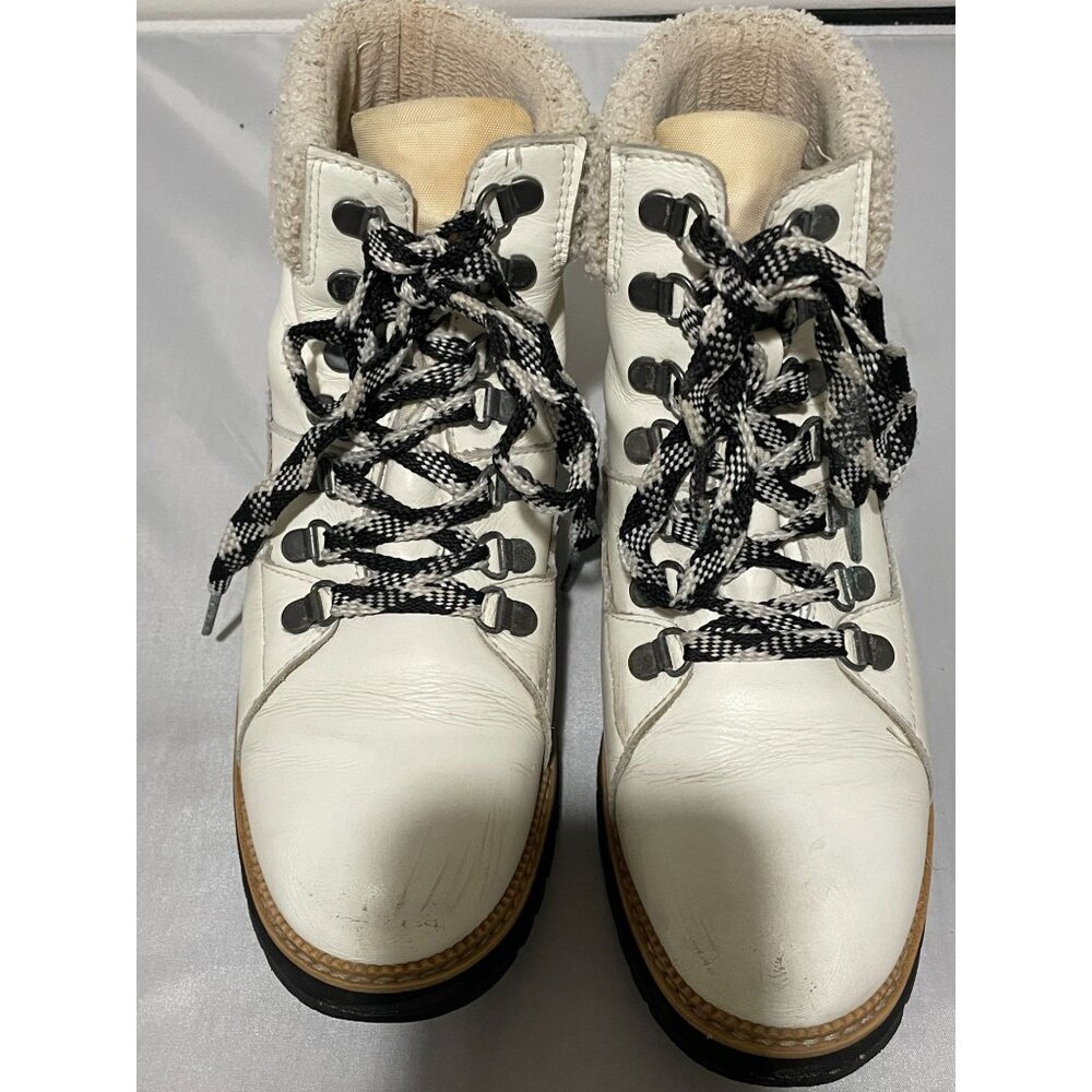 Toms Women's White Leather Winter Boots Size 8 With Sherpa Lining